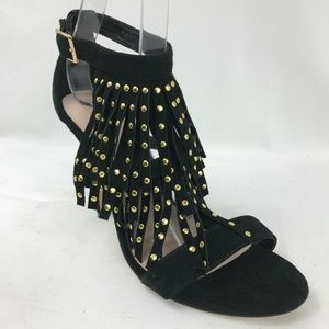 Aldo Suede Open Toe Black Fringed Sandals 7.5